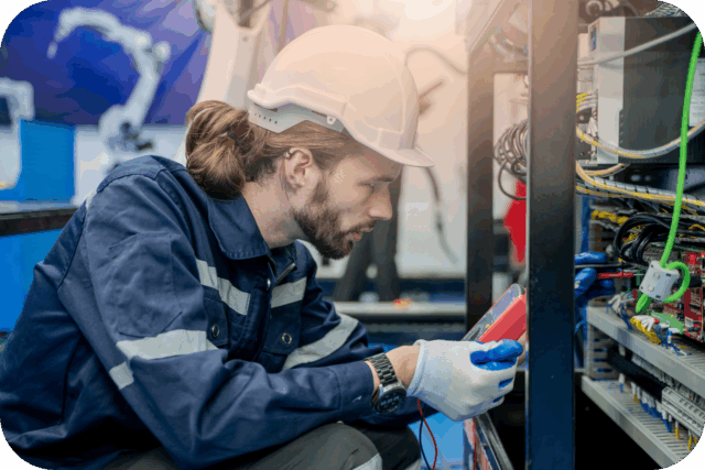 Electrical testing equipment and multimeter in an industrial setting.
